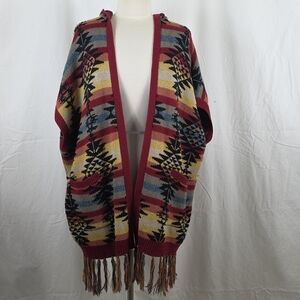 American Eagle Outfitters Southwestern Knit Vest Womens XS Fringe Hooded Cowgirl